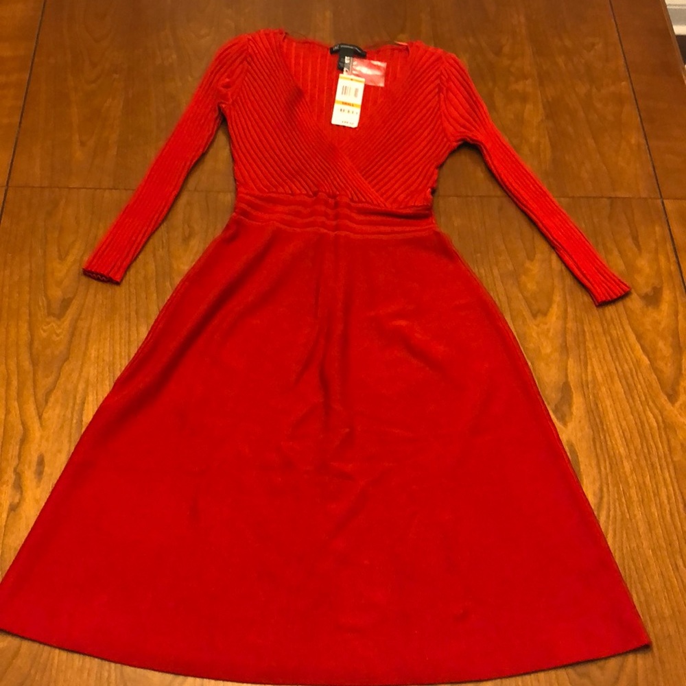 NWT INC Winter Red V Neck Knit Dress Size Small